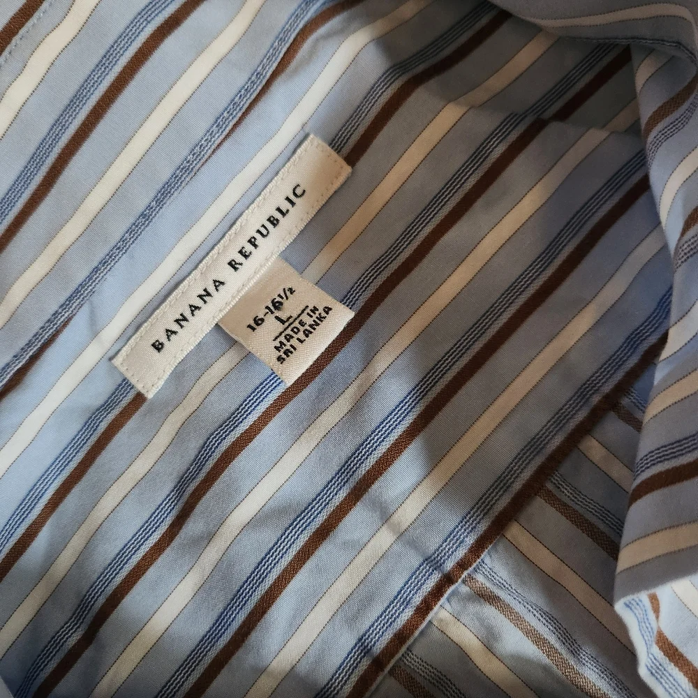 Banana Republic Men’s Button Down Shirt Large Blue Brown Stripe 16–16.5
